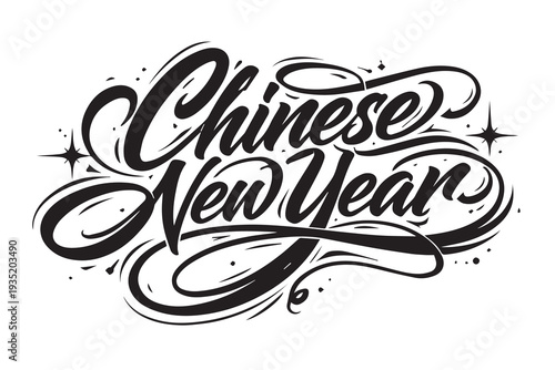 A creative vector art design featuring the italic words “Chinese New Year” in an elegant and festive style.