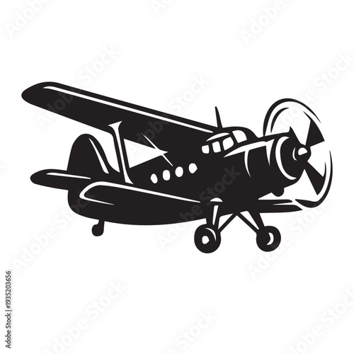 A simple vector icon of a vintage airplane designed with clean lines and a classic retro aviation style.