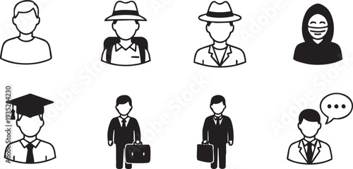 Black and white of people wearing different outfits and accessories faceless silhouettes