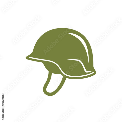Minimalist olive drab military combat helmet icon representing protection, defense, and army service, suitable for design elements related to security, veterans, and historical events