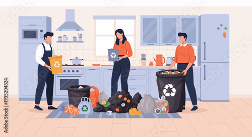 People Cleaning Kitchen Together.