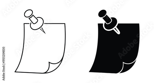 Two paper notes with push pins on white background