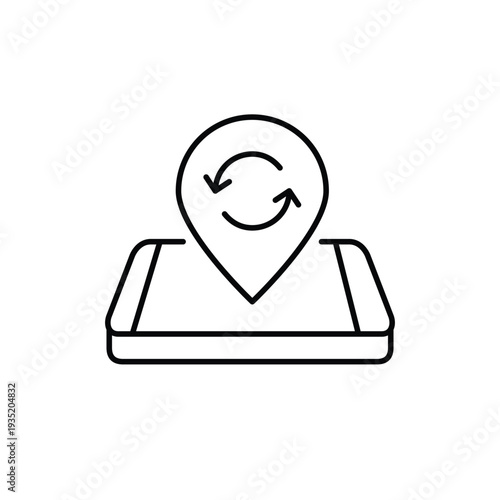 Map pointer on phone and renew arrows. Location update, GPS refresh, navigation renewal. Pixel perfect, editable stroke vector icon