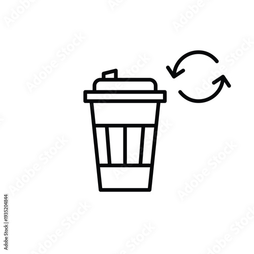 Takeaway coffee cup and renew symbol. Recycling, sustainable farming and brewing. Pixel perfect, editable stroke vector icon