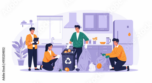 People Recycling in Kitchen.