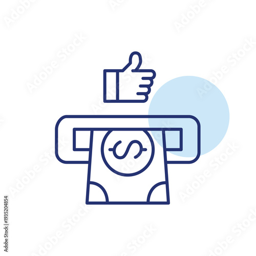 Dollar bill in ATM and renew arrows. Banking update, card refresh, payment renewal. Pixel perfect, editable stroke vector icon