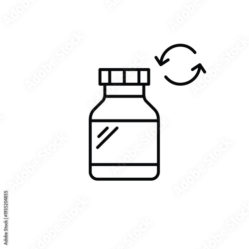 Medication update, prescription refill, health renewal. Bottle of pills and arrows. Pixel perfect, editable stroke vector icon