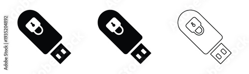 Secure USB flash drive vector illustration, encrypted data storage icon with padlock symbol and secure text, isolated on white background.