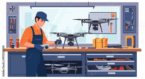 Technician Repairing Drone Equipment.