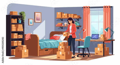 Woman Unpacking Bedroom Furniture.