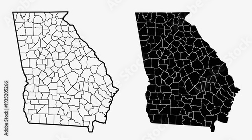 Georgia State Map with County Borders - Black and White Vector Outline and Solid Fill for Geographic and Administrative Design Projects
