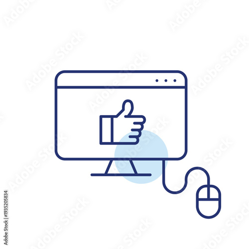 Computer monitor, mouse and like symbol. Device approved, high quality rating. Pixel perfect, editable stroke vector icon