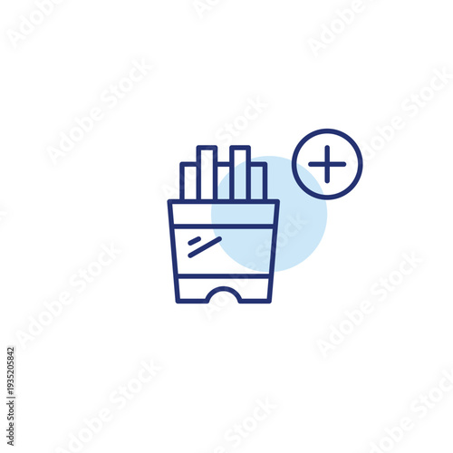 Add meal to order. French fries and plus symbol. Extra food. Pixel perfect, editable stroke vector icon
