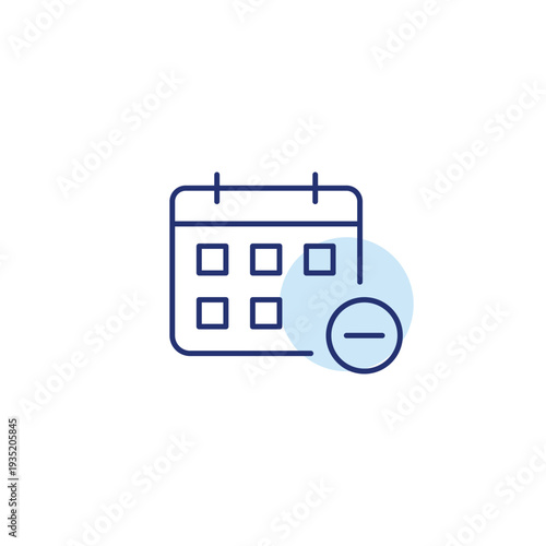 Date cancel, event delete. Calendar and minus. Pixel perfect, editable stroke vector icon