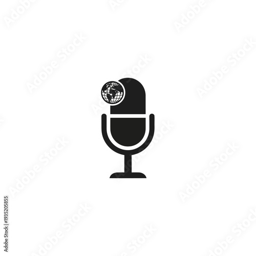 Dynamic Global Communication Microphone Icon for International Audio Broadcasting and Digital Media Sharing
