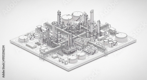 Detailed architectural model of a futuristic industrial complex.