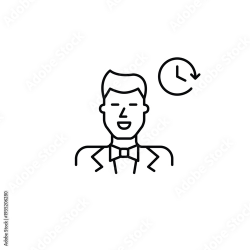 Groom and clock. Wedding countdown, marriage event schedule. Pixel perfect, editable stroke vector icon