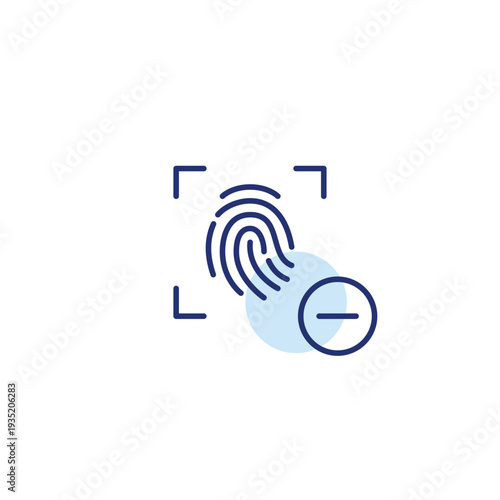 Fingerprint id and minus. Biometric identification access removed. Pixel perfect, editable stroke vector icon