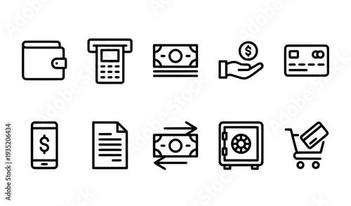 Financial Outline Icons Editable Stroke 48x48 Grid Money Wallet ATM Payment Vector Set