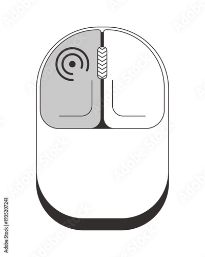 Left click grayscale computer mouse. Primary action for selecting, dragging. Minimal rounded peripheral device. Cursor control button isolated. Vector line illustration. PC navigation. Input hardware