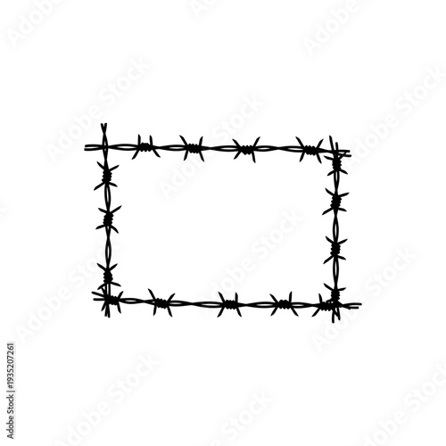 Barbed Wire Frame Illustration - A Stark Rectangular Border Symbolizing Restriction and Protection