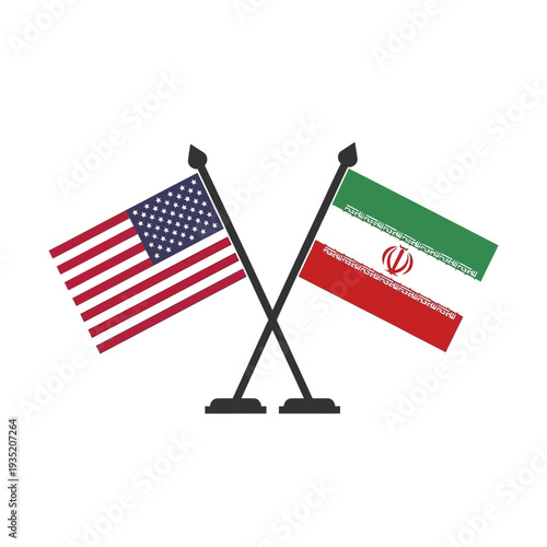 American and Iranian national flags crossed, representing international diplomacy and global connections