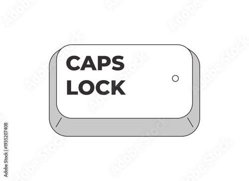 Caps Lock toggle grayscale computer keyboard key. Uppercase typing mode. System indicator. Minimal rounded keycap. Keystroke button isolated. Vector line illustration. PC navigation. Input interface