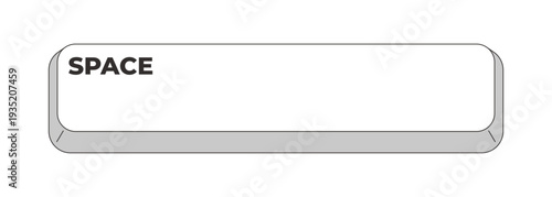 Space bar grayscale computer keyboard key. Text spacing. Word separation. Typing action. Minimal rounded keycap. Keystroke button isolated. Vector line illustration. PC navigation. Input interface