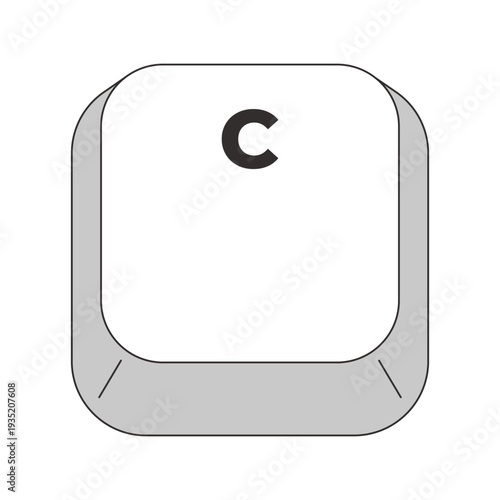 Single C letter grayscale computer keyboard key. Character entry. Alphabet key. Minimal rounded keycap. Keystroke button isolated. Vector line illustration. PC navigation. Input interface