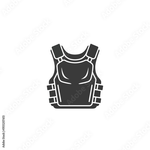 Minimalist graphic icon of a bulletproof vest, depicting robust personal protection, essential safety, and crucial security equipment for defense