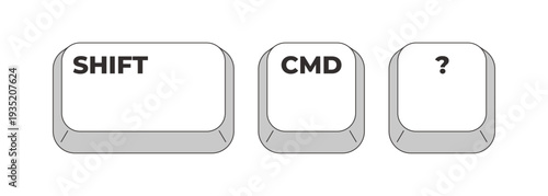 Shift CMD Question grayscale keyboard hotkey. Open help menu in applications. User assistance support. Minimal shortcut keys. Monochrome combination buttons for productivity. Vector illustration