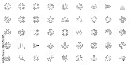 Collection of Circular and Geometric Abstract Icons Representing Various Concepts and Industries