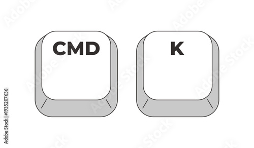 Command K grayscale keyboard hotkey. Connect to server. Network access. System utility. Shared folders. Minimal shortcut keys. Monochrome combination buttons for productivity. Vector illustration