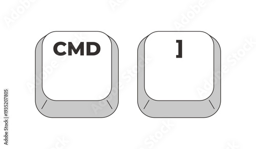 Command right square bracket grayscale keyboard hotkey. Navigate forward in browser. Organizing layers. Minimal shortcut keys. Monochrome combination buttons for productivity. Vector illustration