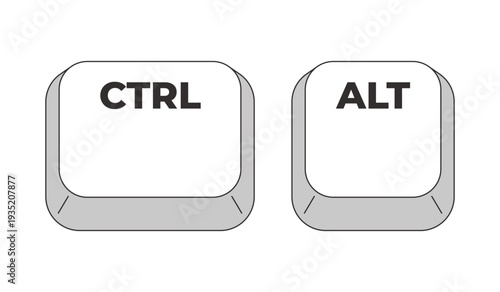 Ctrl Alt grayscale keyboard hotkey. System command. Special function. Advanced input operation. Minimal shortcut keys. Monochrome combination buttons for productivity. Vector illustration