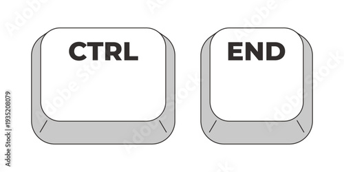 Ctrl End grayscale keyboard hotkey. Navigate to end of document and webpage. Text editor. Cursor movement. Minimal shortcut keys. Monochrome combination buttons for productivity. Vector illustration