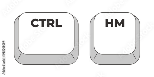 Ctrl Home grayscale keyboard hotkey. Move cursor to beginning of document and web page. Editing command. Minimal shortcut keys. Monochrome combination buttons for productivity. Vector illustration