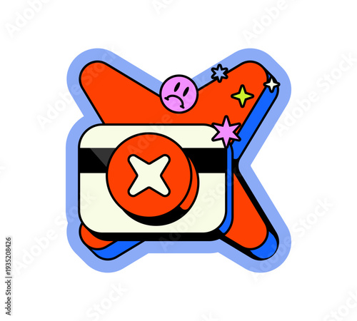 Credit card payment failed neo brutalism pop-up UI overlay. Transaction error. Bank decline. Rejected charge. Isolated user interface element in neubrutalism style. Retro Y2K UX design shining