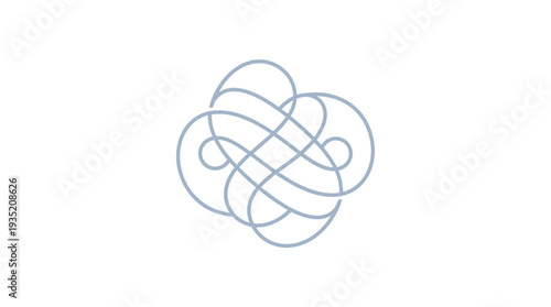Sophisticated abstract graphic featuring a complex, flowing knot design, rendered in a delicate light blue hue on a clean white background, representing interconnectedness and artistic flow