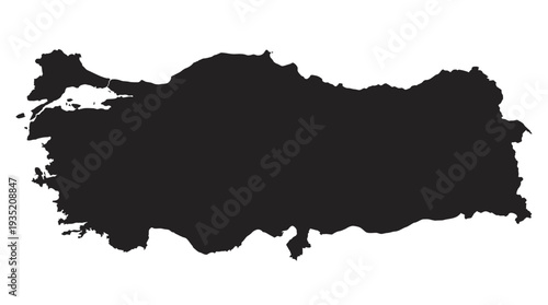 Striking Black Silhouette Map of Turkey Isolated on White Background for Geographic, Travel, and Political Design Projects. High-Quality Vector Outline.