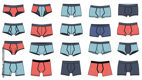 Diverse collection of men's underwear including briefs and boxer briefs in various colors and styles for daily wear.