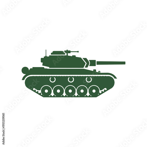 A stark silhouette of a modern military tank, ready for combat or defense, symbolizing power, conflict, and strategic warfare in a simple graphic