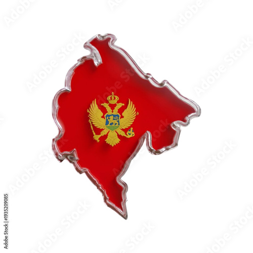 3d glass map of montenegro featuring red national flag and crest