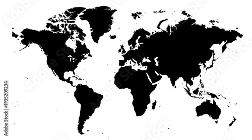 Minimalist Black and White World Map Silhouette - Global Earth Vector Outline for Geography, Travel, and Business Concepts