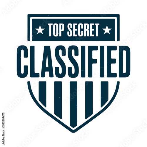 A dark blue and white top secret classified stamp with a star