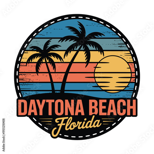 Vintage daytona beach florida graphic with palm trees and sunset