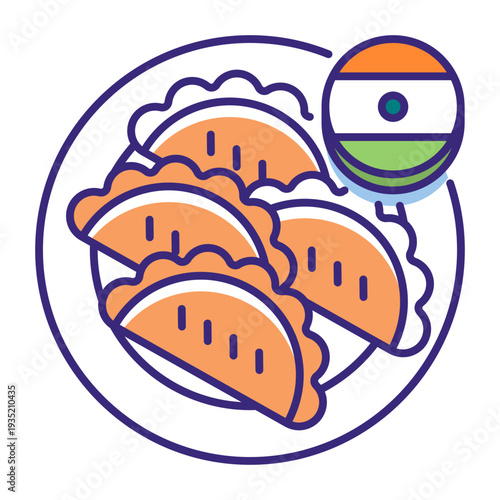 This Gujiya icon is suitable for Holi Indian Festival.