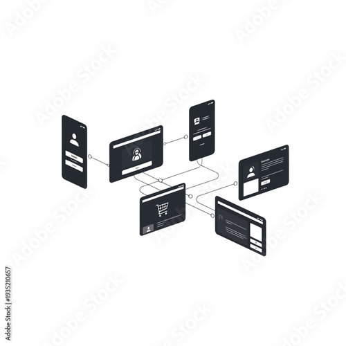 A diagram showing multiple devices connected to each other online