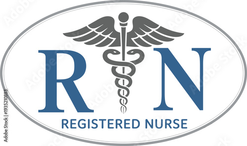 Registered Nurse RN logo with caduceus symbol and oval border untitled
