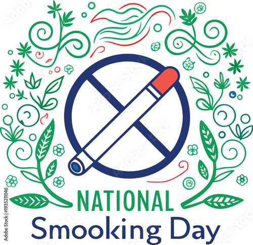 Adobe Illustrator Artwork  National Non-smoking Week design with a cigarette and NO sign. Vector illustration
